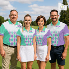 Load image into Gallery viewer, Argyle Pattern Golf Polo Shirts For Womens Custom Name, Golf Pattern Turquoise Purple Shirt Gifts NHT932