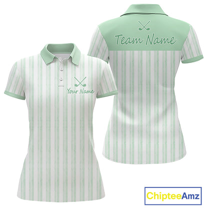 Personalized Golf Polo Shirt Mint Green Striped Custom Team Name Polo For Womens