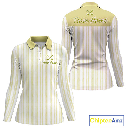 Personalized Golf Polo Shirt Mint Yellow Striped Custom Team Name Polo For Womens NHT940