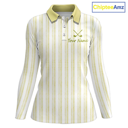 Personalized Golf Polo Shirt Mint Yellow Striped Custom Team Name Polo For Womens