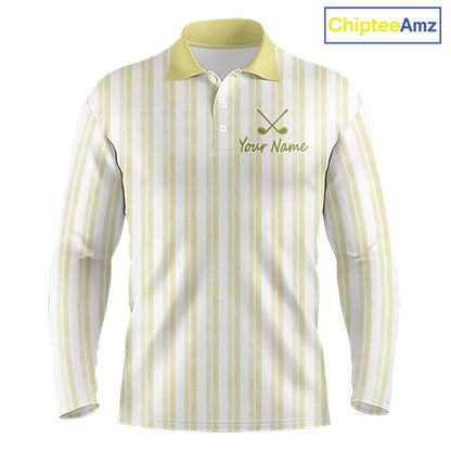 Personalized mint yellow striped golf polo shirt for men with custom team name