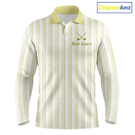 Personalized mint yellow striped golf polo shirt for men with custom team name