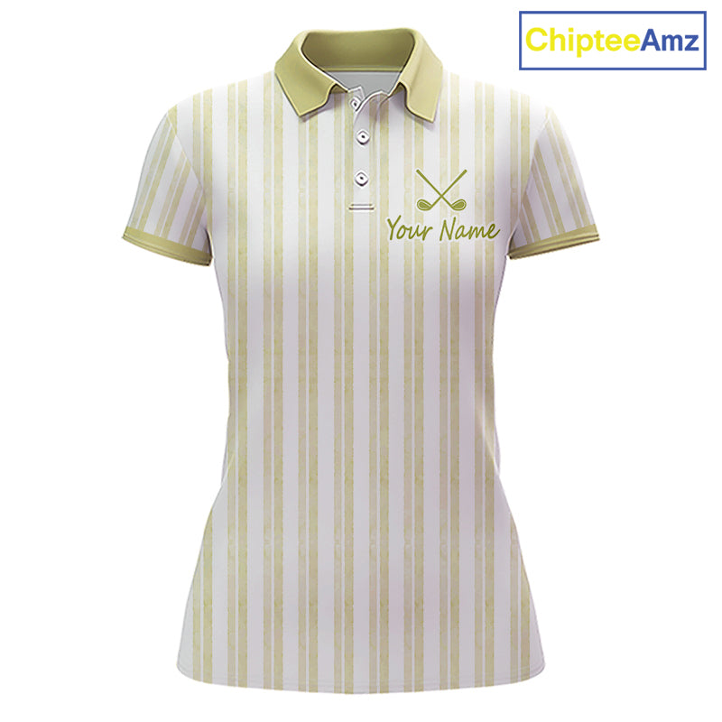 Personalized Golf Polo Shirt Mint Yellow Striped Custom Team Name Polo For Womens