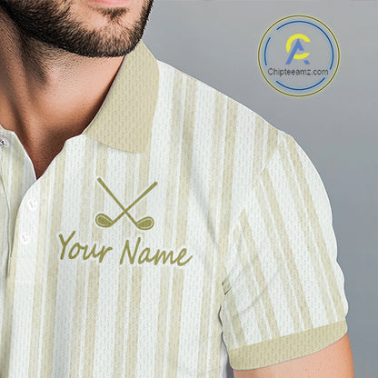 Personalized Golf Polo Shirt Beige Striped Custom Team Name Polo For Men NHT941