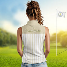 Load image into Gallery viewer, Personalized Womens Sleeveless Golf Polo Shirt Beige Striped Custom Team Name Polo For Womens NHT941