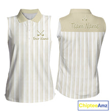 Load image into Gallery viewer, Personalized Womens Sleeveless Golf Polo Shirt Beige Striped Custom Team Name Polo For Womens