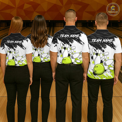 Bowling Shirt Custom Name Black White Lime Green Bowling Ball Personalized Team Jersey For Women NHT1250