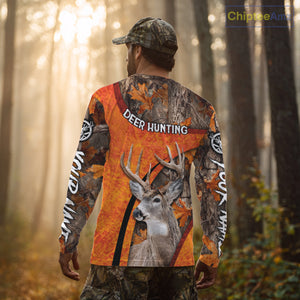 Orange Camo Deer Hunting Shirt, Deer Hunting with Full All - Over 3D For Deer Hunters NHT246