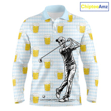 Load image into Gallery viewer, Funny Skull Golf Polo Shirts Beer Blue Argyle Pattern Custom Name Skull Playing Golf Apparel NBT629