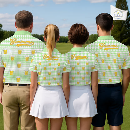 Funny Skull Golf Polo Shirts Beer Green Argyle Pattern Custom Name Skull Playing Golf Apparel NBT630