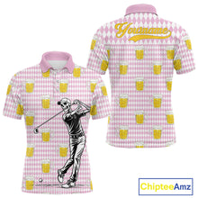 Load image into Gallery viewer, Funny Skull Golf Polo Shirts Beer Pink Argyle Pattern Custom Name Skull Playing Golf Apparel NBT631