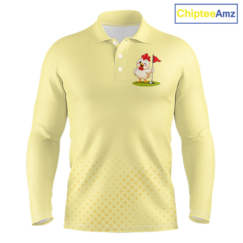 Personalized Funny Chicken Golf Polo Shirt for Men Play Happy Swing Smile Repeat