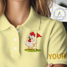 Load image into Gallery viewer, Personalized Funny Chicken Golf Polo Shirt Play Happy Swing Smile Repeat Golf Apparel For Womens NHT951