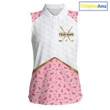 Load image into Gallery viewer, Custom Pink Ribbon Pattern Breast Cancer Golf Shirts For Womens, Breast Cancer Golf Jersey NHT797