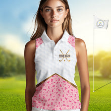 Load image into Gallery viewer, Custom Pink Ribbon Pattern Breast Cancer Golf Shirts For Womens, Breast Cancer Golf Jersey NHT797