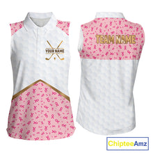 Load image into Gallery viewer, Custom Pink Ribbon Pattern Breast Cancer Golf Shirts For Womens, Breast Cancer Golf Jersey NHT797