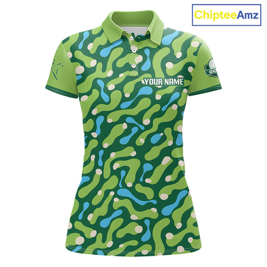Custom Green Camo Pattern Womens Golf Polo Shirt Personalized Team Golf Uniform 