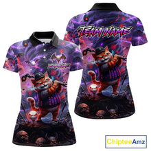 Load image into Gallery viewer, Personalized Womens Golf Polo Shirts Angry Cat Golfer Gothic Lightning Theme Team Name Shirt NHT803