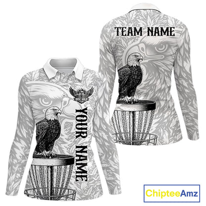 Custom Bald Eagle Womens Disc Golf Polo Shirt, Personalized Team Name Disc Golf Shirt NHT815