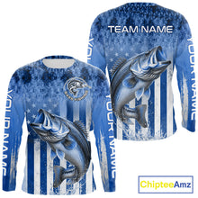 Load image into Gallery viewer, Custom Bass Fishing Shirt 3D Personalized Team Name Long Sleeve UV Protection Fishing Jersey|Blue 