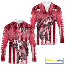 Load image into Gallery viewer, Custom Bass Fishing Shirt 3D Personalized Team Name Long Sleeve Hooded UV Protection Fishing Jersey|Red 