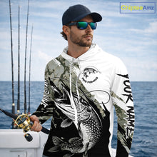 Load image into Gallery viewer, Personalized Gray Camo Northern Pike Fishing Jersey, Team Pike Fishing Long Sleeve Hooded Tournament Shirt NHT816