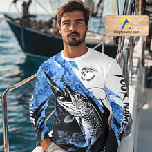 Load image into Gallery viewer, Personalized Blue Northern Pike Fishing Jersey, Team Pike Fishing Long Sleeve Tournament Shirt NHT818
