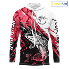 Load image into Gallery viewer, Personalized Red Northern Pike Fishing Jersey, Team Pike Fishing Long Sleeve Hooded Tournament Shirt NHT819