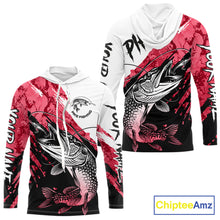 Load image into Gallery viewer, Personalized Red Northern Pike Fishing Jersey, Team Pike Fishing Long Sleeve Hooded Tournament Shirt NHT819