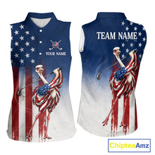 Load image into Gallery viewer, Custom American Flag Ostrich Womens Sleeveless Golf Polo Shirt – Funny Patriotic Golf Team Shirt Personalized Gift 