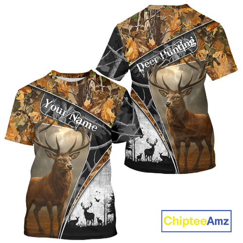 Red Deer Hunting Orange Camo Black - Personalized All Over Print Deer Hunting Clothes NHT171