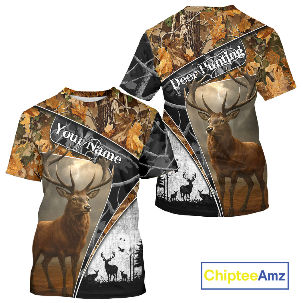 Red Deer Hunting Orange Camo Black - Personalized All Over Print Deer Hunting Clothes NHT171