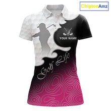 Load image into Gallery viewer, Custom Womens Golf Polo Shirt Pink Black Gradient, Personalized Name Golf Shirt, Gift For Golfer NHT825
