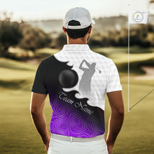 Load image into Gallery viewer, Custom Mens Golf Polo Shirt Purple Black Gradient, Personalized Name Golf Shirt, Gift For Golfer NHT828