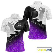 Load image into Gallery viewer, Custom Mens Golf Polo Shirt Purple Black Gradient, Personalized Name Golf Shirt, Gift For Golfer NHT828