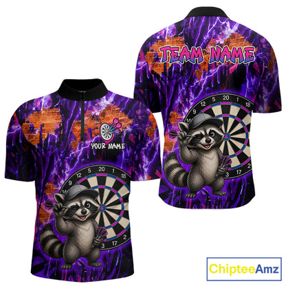 Purple sports jersey with raccoon design and customizable text on a white background