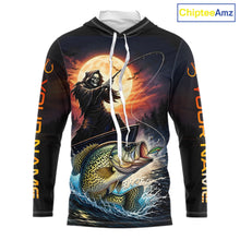 Load image into Gallery viewer, Personalized Fish Reaper Fishing Shirts Jerseys, Fish Reaper Sunset Crappie Fishing Shirts Long Sleeve Hooded NHT831
