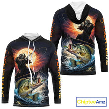 Load image into Gallery viewer, Personalized Fish Reaper Fishing Shirts Jerseys, Fish Reaper Sunset Crappie Fishing Shirts Long Sleeve Hooded NHT831