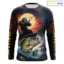 Load image into Gallery viewer, Personalized Fish Reaper Fishing Shirts Jerseys, Fish Reaper Sunset Crappie Fishing Shirts Long Sleeve NHT831