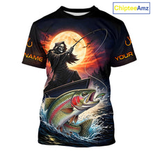 Load image into Gallery viewer, Personalized Fish Reaper Fishing Jerseys, Fish Reaper Sunset Rainbow Trout Fishing Shirts T - Shirt NHT832