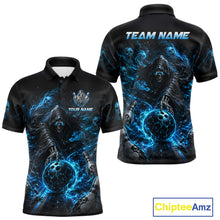 Load image into Gallery viewer, Custom Blue Fire Grim Reaper Bowling Jersey for Men | Team Polo &amp; 1/4 Zip