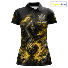 Load image into Gallery viewer, Custom Yellow Fire Grim Reaper Bowling Jersey for Women | Team Polo &amp; 1/4 Zip
