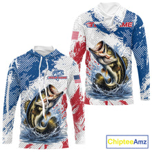 Load image into Gallery viewer, Custom Patriotic American Flag Bass Fishing Shirts Long Sleeve Hooded, Fishing Tournament Jerseys NHT435