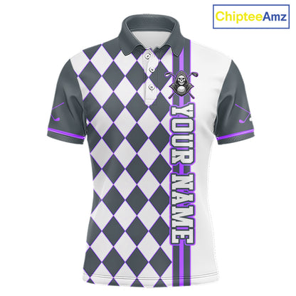 Checkered polo shirt with skull design and 'Your Name' text on a white background, branded 'ChipteeAmz'.