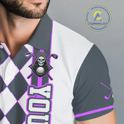 Personalized Skeleton Golf Polo Shirt For Mens - Funny Grim Reaper Golf Team Polo|Purple NHT1154