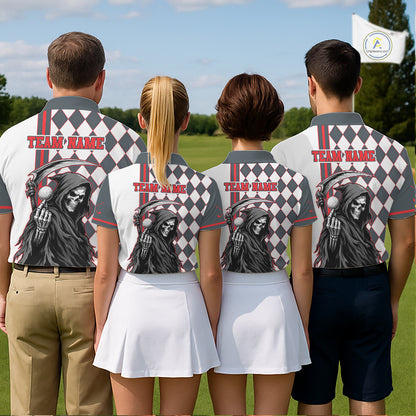 Personalized Skeleton Golf Polo Shirt For Womens - Funny Grim Reaper Golf Team Polo|Red NHT1155