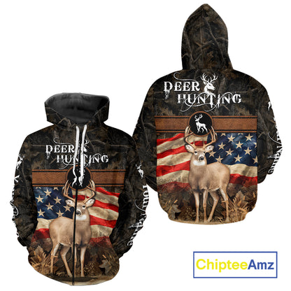Deer US Flag 3D All Over Print Shirts, Personalized Hunting Gifts For Deer Hunters NHT191
