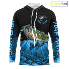Load image into Gallery viewer, Largemouth Bass Fishing Shirt Long Sleeve Hooded For Tournament – Angler Gift For Men Dad| Blue NHT849