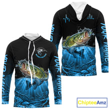 Load image into Gallery viewer, Largemouth Bass Fishing Shirt Long Sleeve Hooded For Tournament – Angler Gift For Men Dad| Blue NHT849