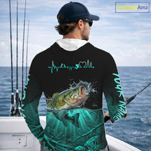 Load image into Gallery viewer, Largemouth Bass Fishing Shirt Long Sleeve Hooded For Tournament – Angler Gift For Men Dad| Turquoise NHT850
